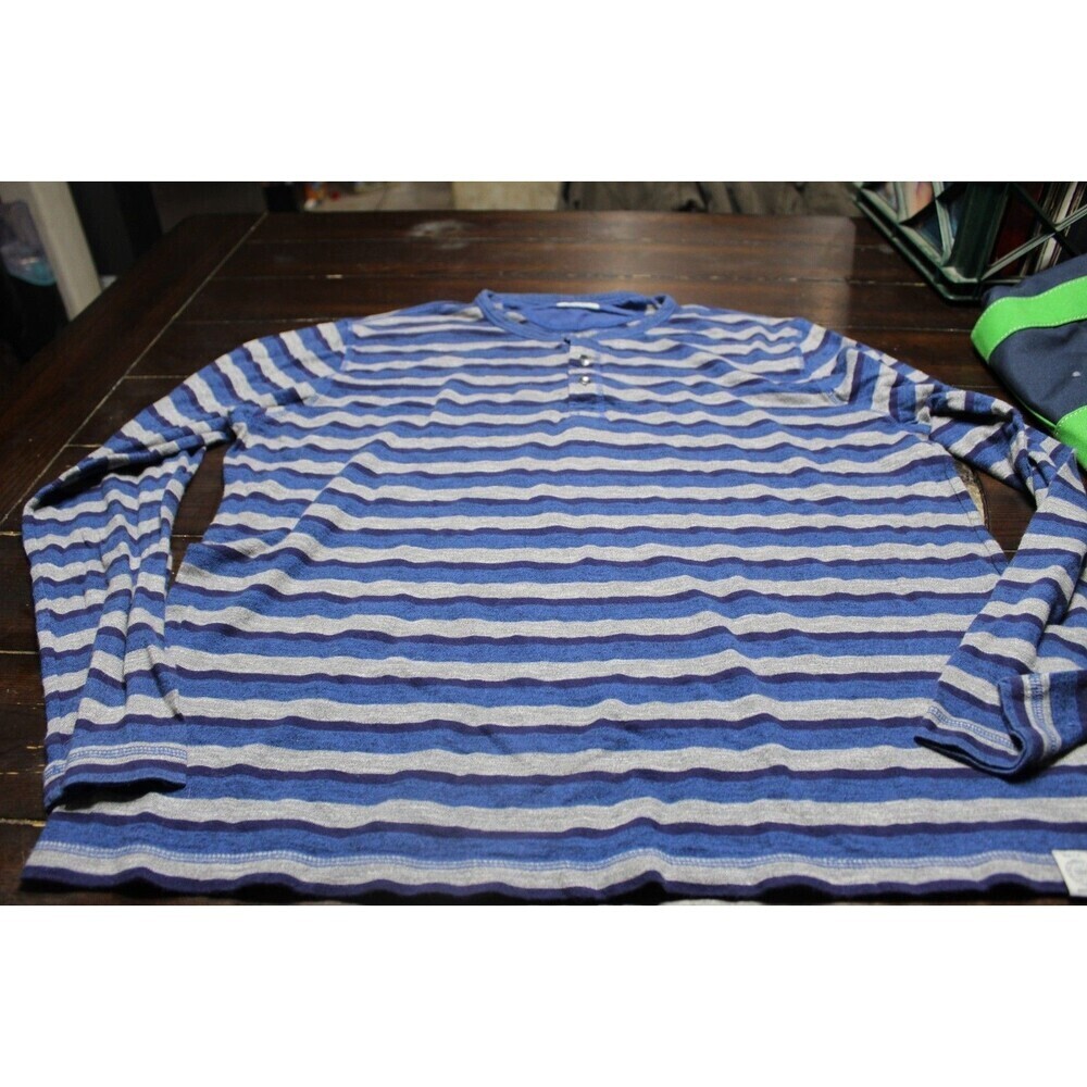 Lucky Brand Blue Gray Striped Long Sleeve Shirt Men's Size XL